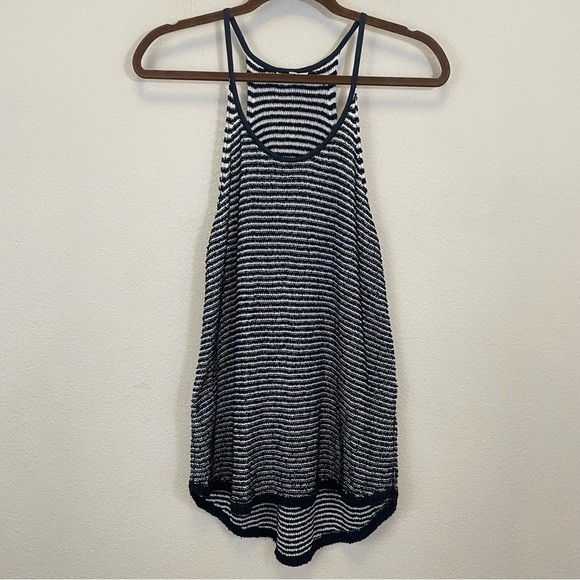 Eileen Fisher Black Organic Cotton Boucle Stripe Racerback Tank Size Medium - Picture 2 of 8